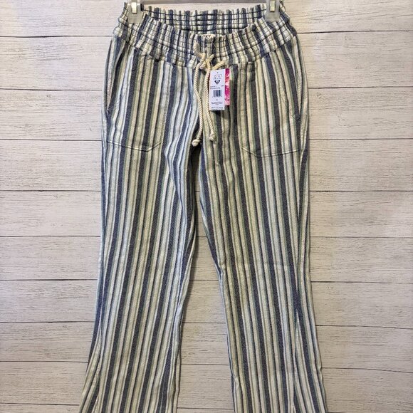 NWT Roxy Oceanside Striped Linen Blend Pants Size Small - Picture 1 of 5